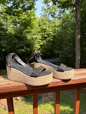Black Espadrille Platform Wedge Sandals - Women